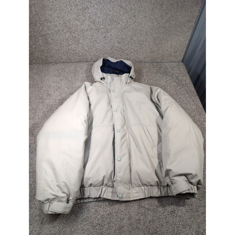 Eddie Bauer Mens Goose Down‎ Hooded Parka Jacket Beige XL Heavy Winter Coat